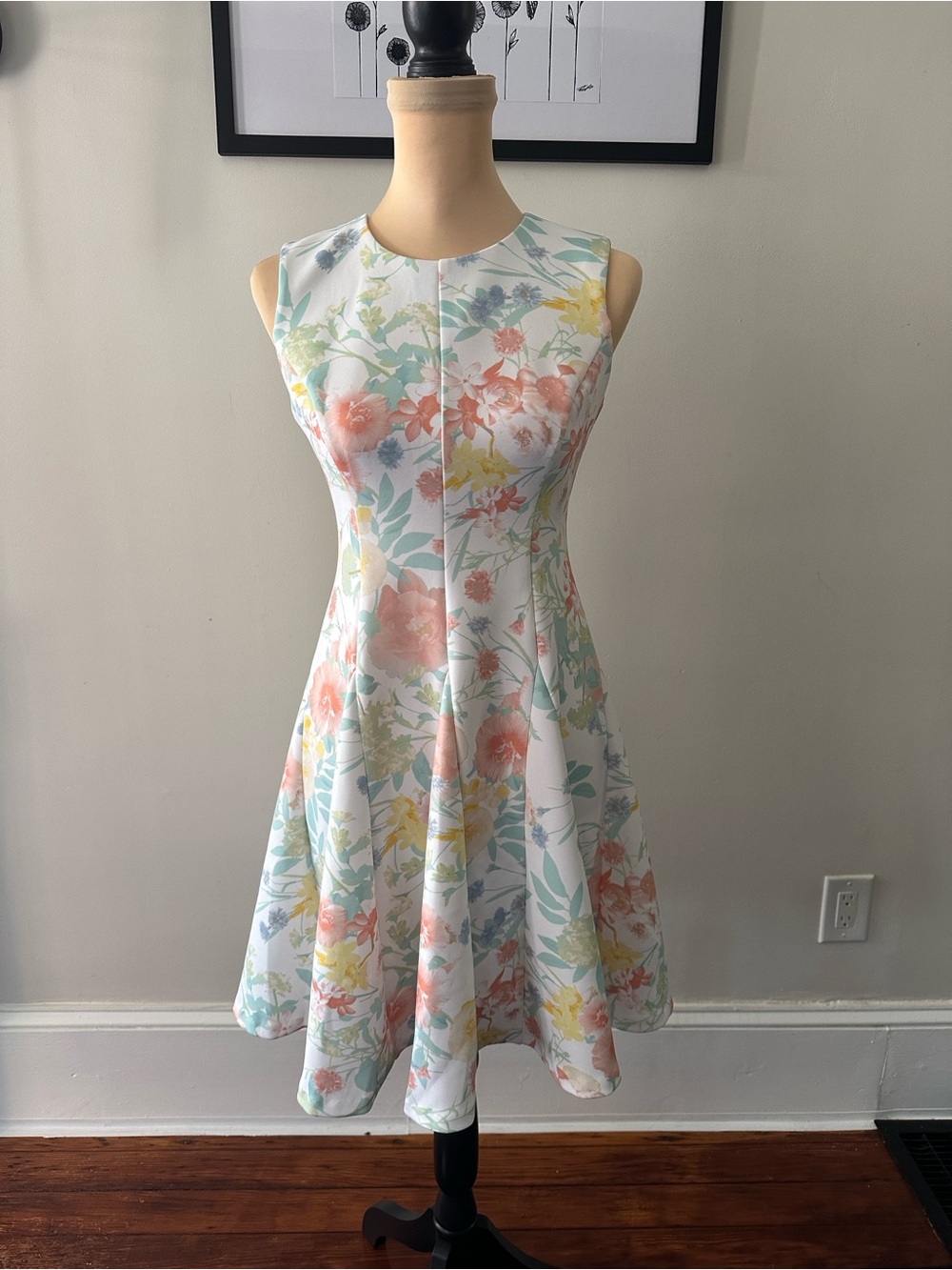 Calvin Klein White Mini Dress with Pastel Floral Print